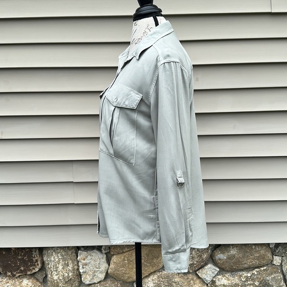 Calvin Klein Utility Roll Tab Sleeve Button Down Blouse - Tarragon Green - Picture 6 of 16